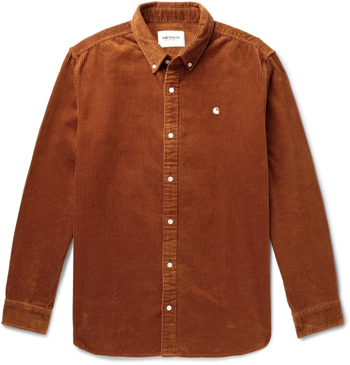 Photo: Carhartt WIP - Madison Button-Down Collar Logo-Embroidered Cotton-Corduroy Shirt - Brown