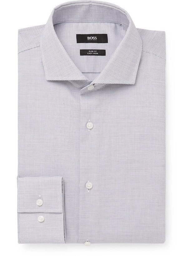 Photo: HUGO BOSS - Cutaway-Collar Cotton-Jacquard Shirt - Blue - EU 38