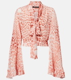 Roberto Cavalli Leopard-print tie-neck jersey blouse