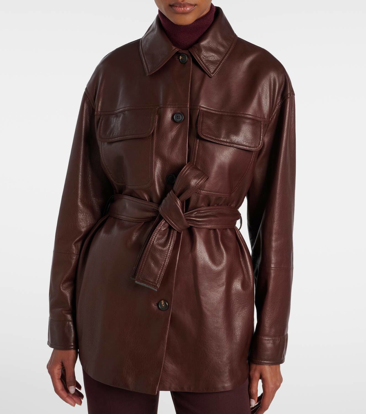 Brunello Cucinelli Belted leather jacket