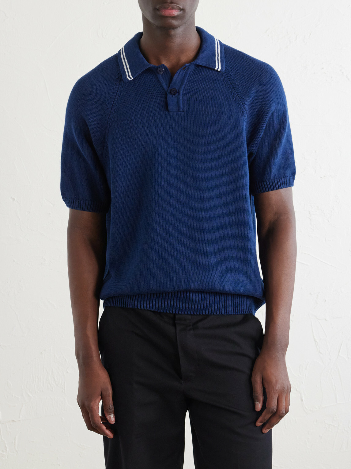Noah - Striped Organic Cotton Polo Shirt - Blue