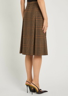 Saint Laurent Houndstooth Inverted-pleat Wool Midi Skirt Brown