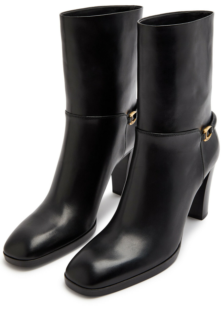 Saint Laurent Chemena 80 Leather Ankle Boots Black