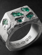 The Ouze - Sterling Silver Emerald Signet Ring - Silver