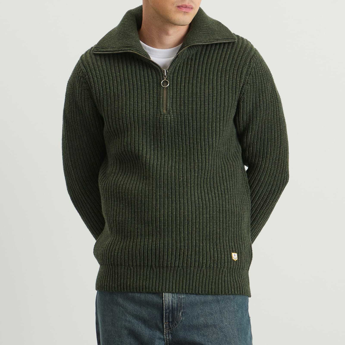 Armor-Lux Men's Half Zip Rib Knit Jumper in Chimera