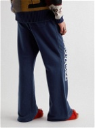KAPITAL - Printed Wide-Leg Cotton-Blend Jersey Sweatpants - Blue