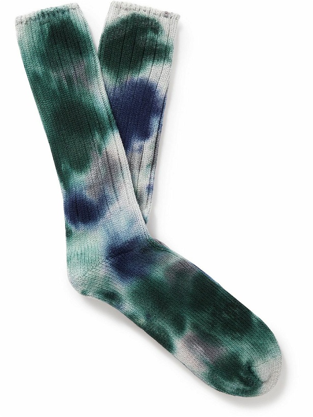 Photo: ANONYMOUS ISM - Scatter Dye Tie-Dyed Ribbed Cotton-Blend Socks - Gray