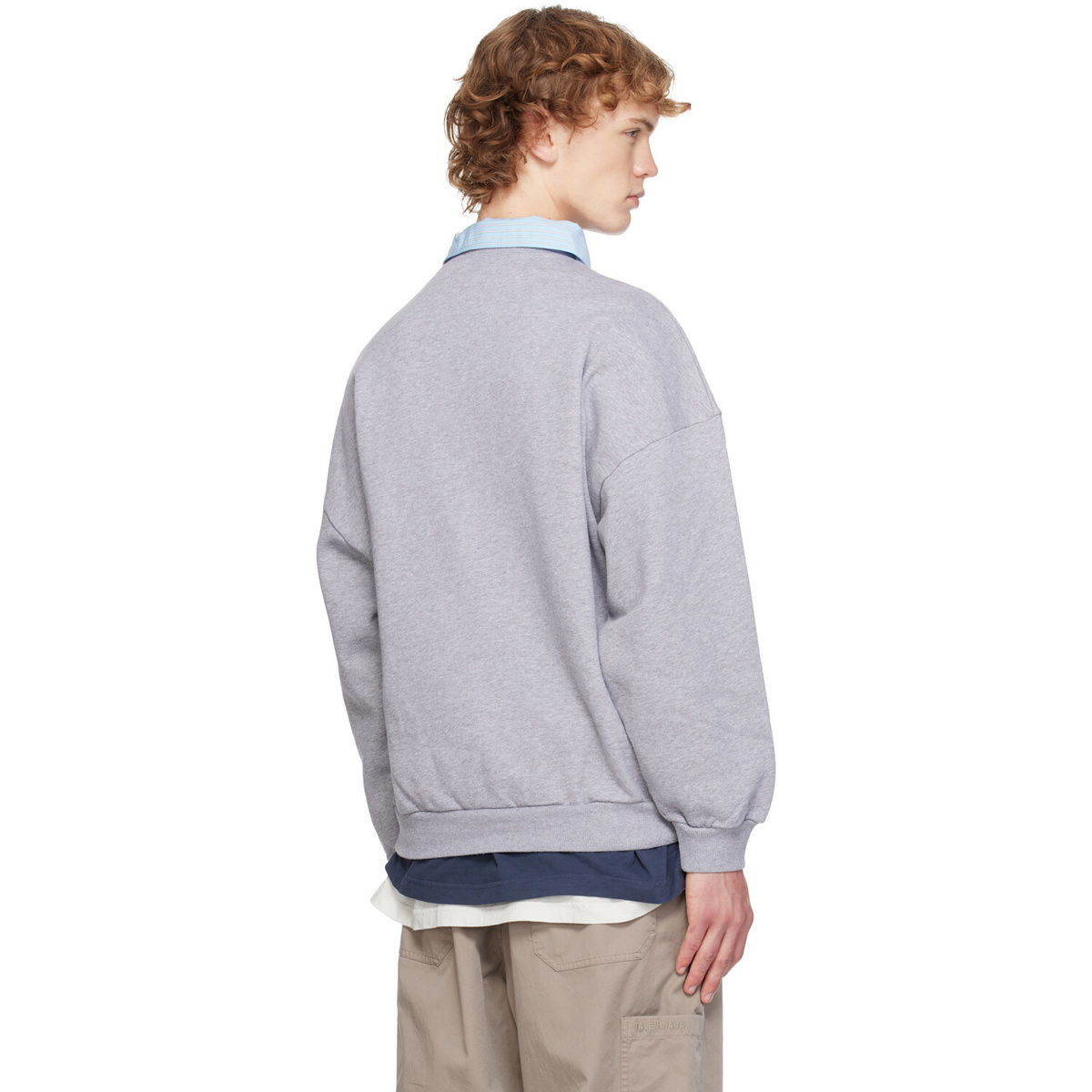 Balenciaga Gray & Blue 'CEO' Team Logo Dry Molleton Shirt Crewneck