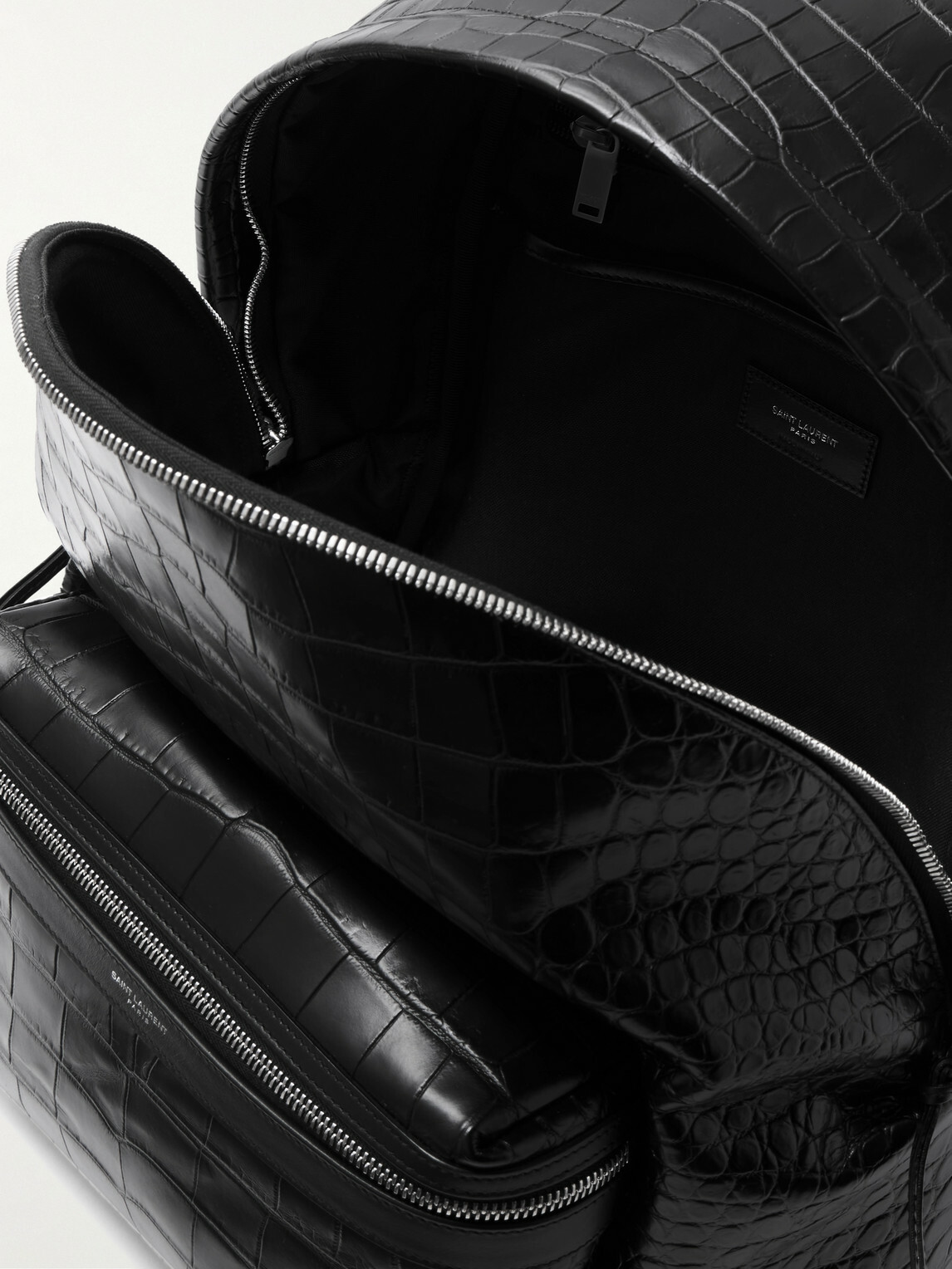 SAINT LAURENT - City Croc-Effect Glossed-Leather Backpack