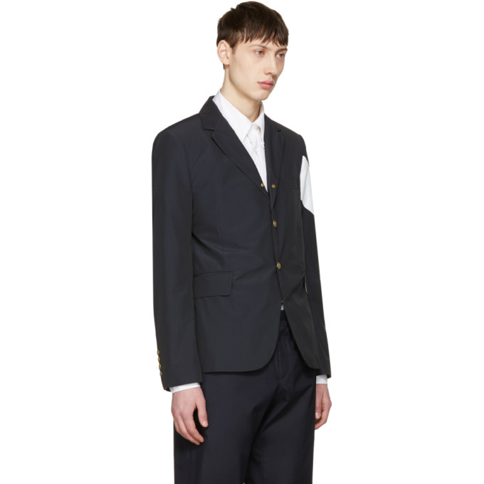Moncler Gamme Bleu Navy Contrast Sleeve Blazer