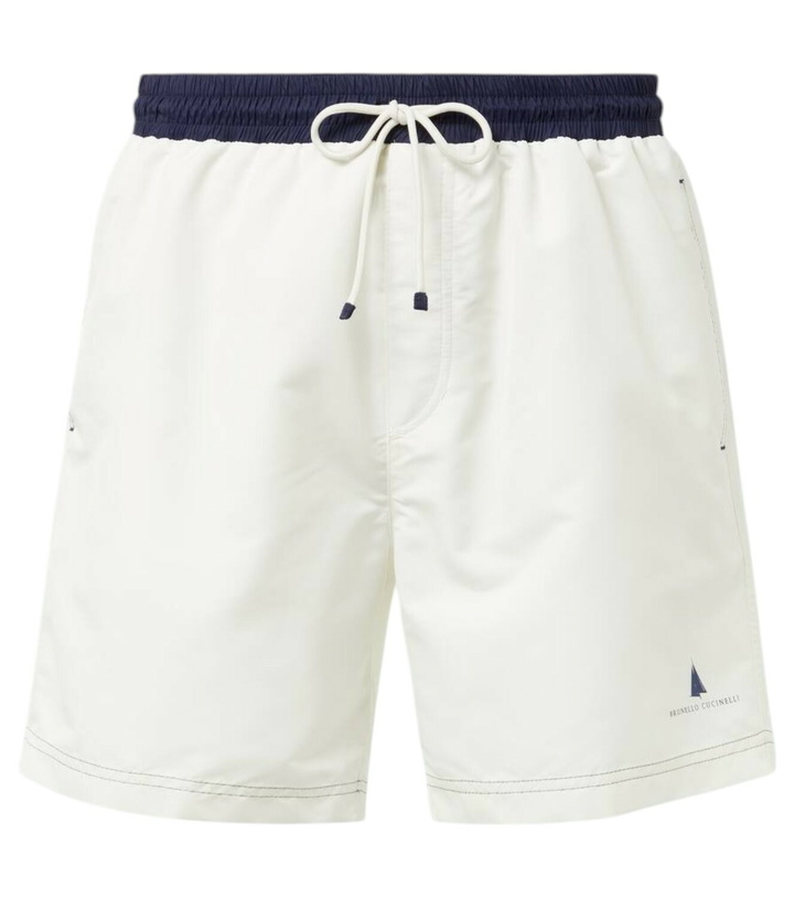 Photo: Brunello Cucinelli Logo swim trunks