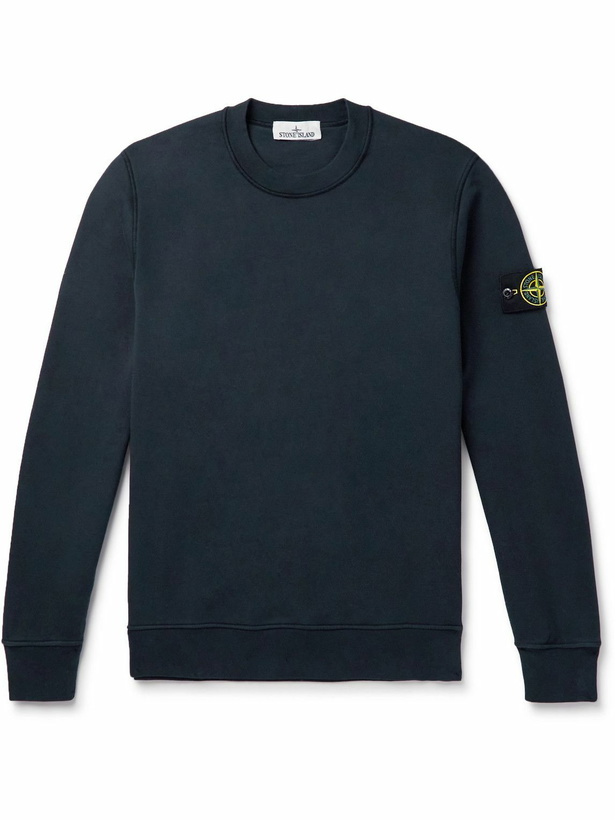 Photo: Stone Island - Logo-Appliquéd Garment-Dyed Cotton-Jersey Sweatshirt - Blue