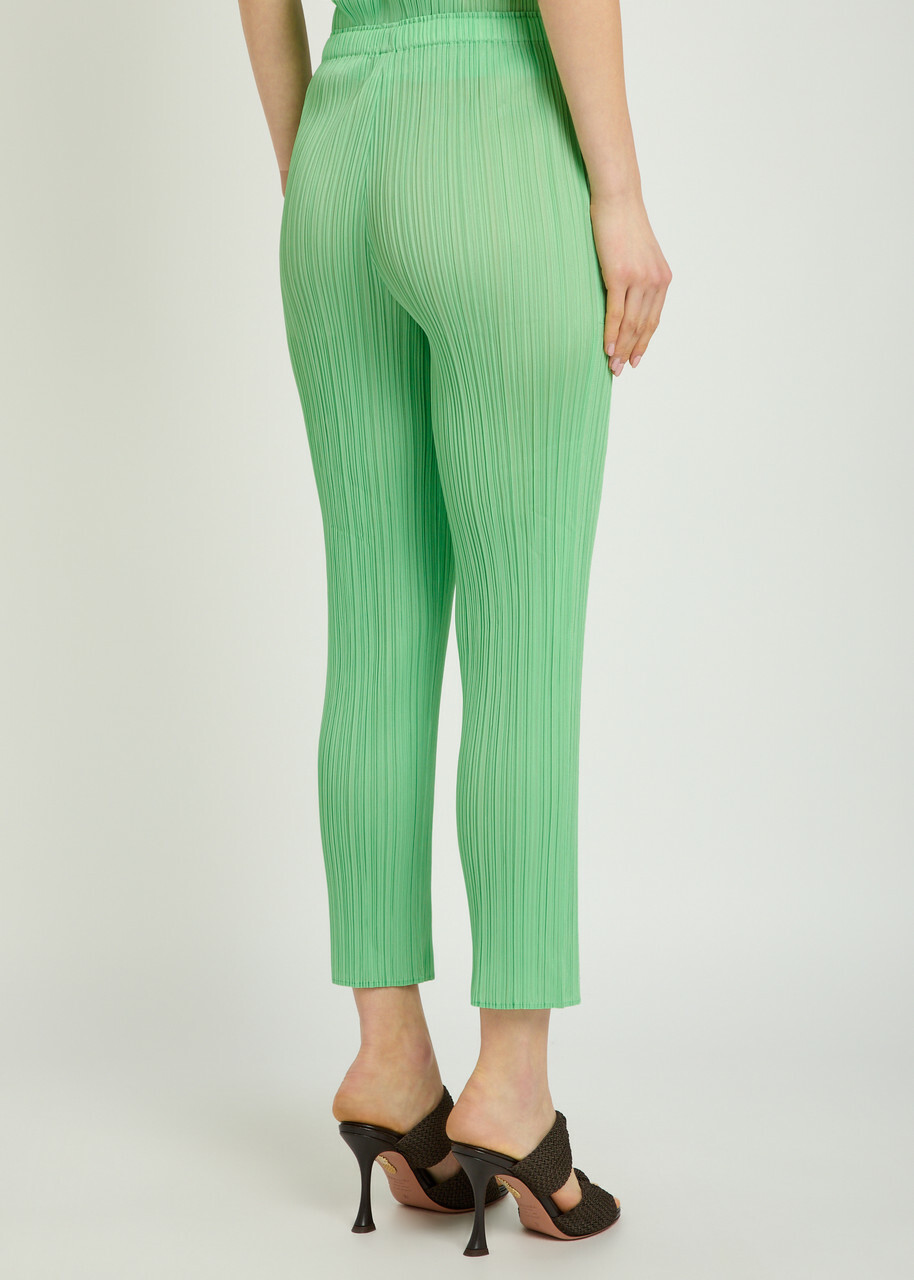 Pleats Please Issey Miyake Pleated Tapered-leg Woven Trousers Light Green