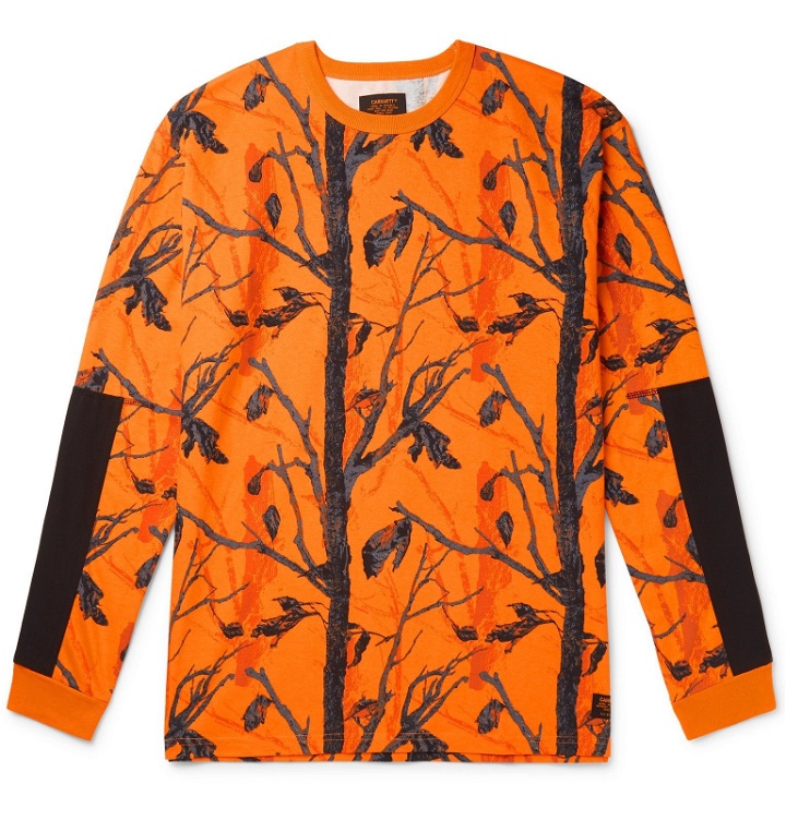 Photo: Carhartt WIP - Twill-Panelled Printed Cotton-Jersey T-Shirt - Orange