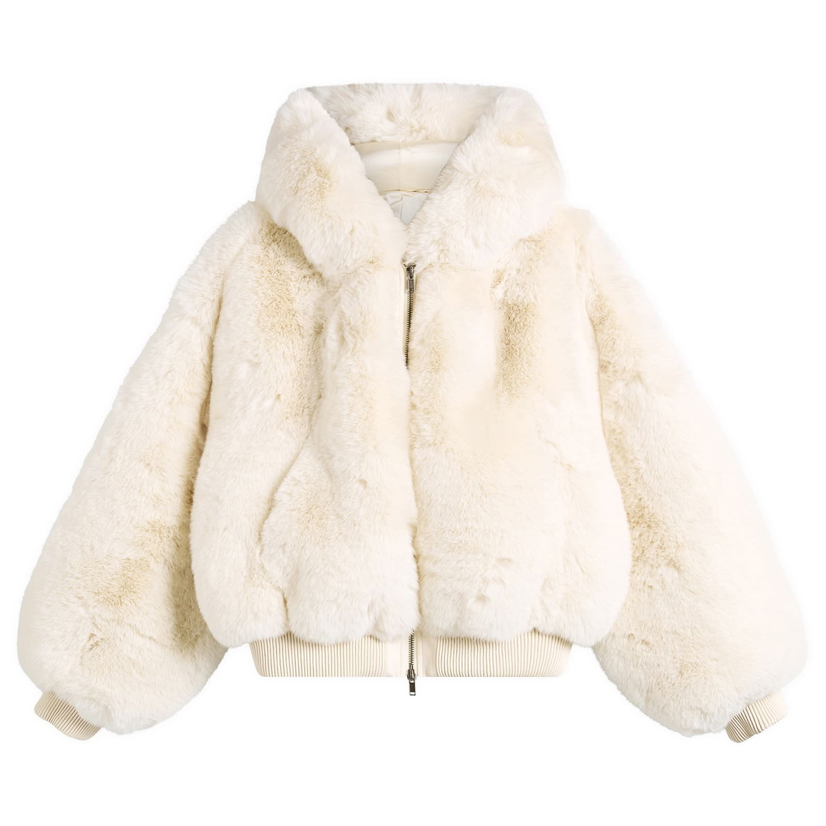 SKIMS Women's Faux Fur Shrunken Hoodie Jacket in Egret