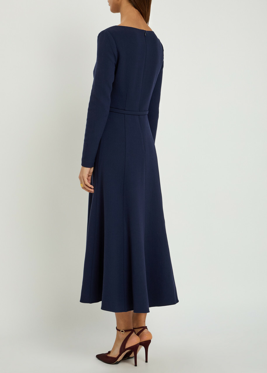 Roland Mouret Belted Wool Midi Dress Navy