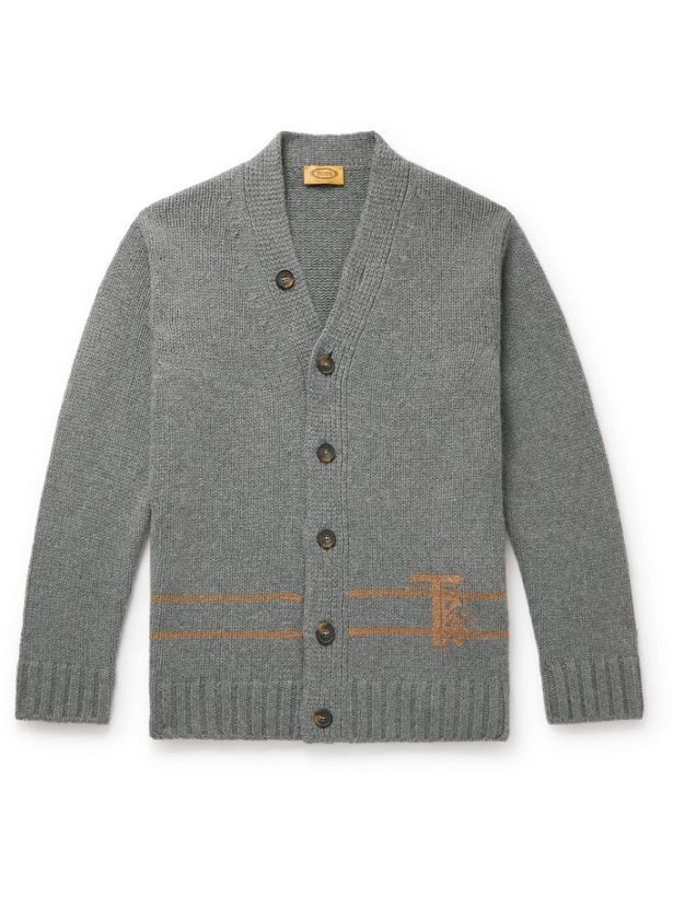 Photo: Tod's - Logo-Intarsia Cashmere and Wool-Blend Cardigan - Gray
