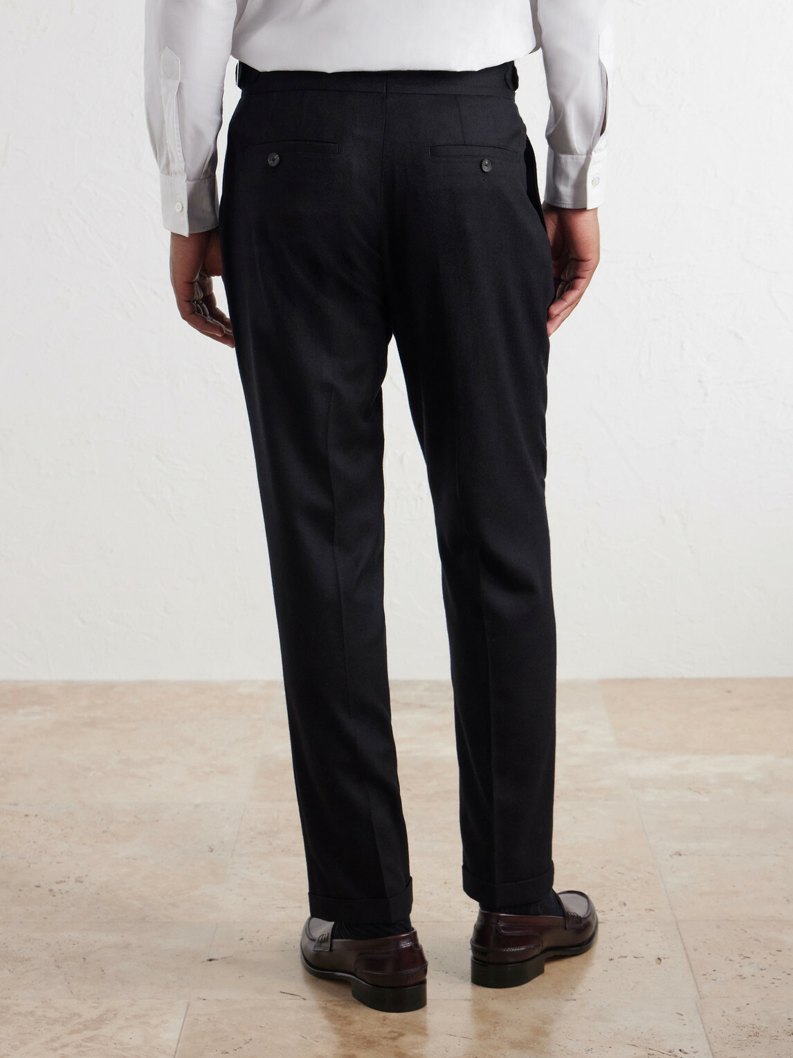 Mr P. - Tapered Pleated Wool-Flannel Suit Trousers - Black