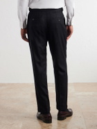 Mr P. - Tapered Pleated Wool-Flannel Suit Trousers - Black