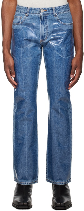 Photo: System SSENSE Exclusive Blue Coated Jeans
