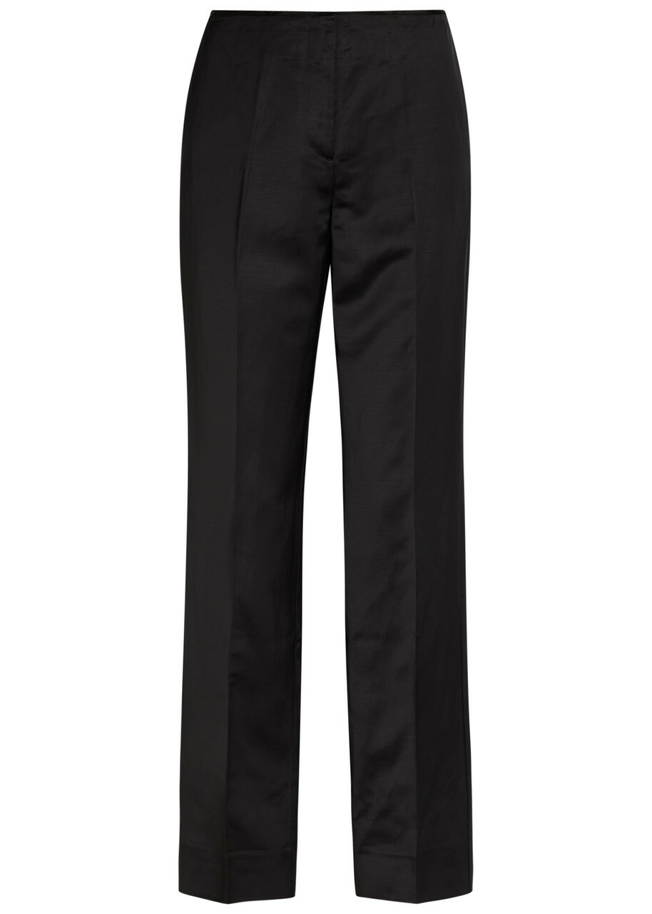 Toteme Raw-edged Straight-leg Satin Trousers Black
