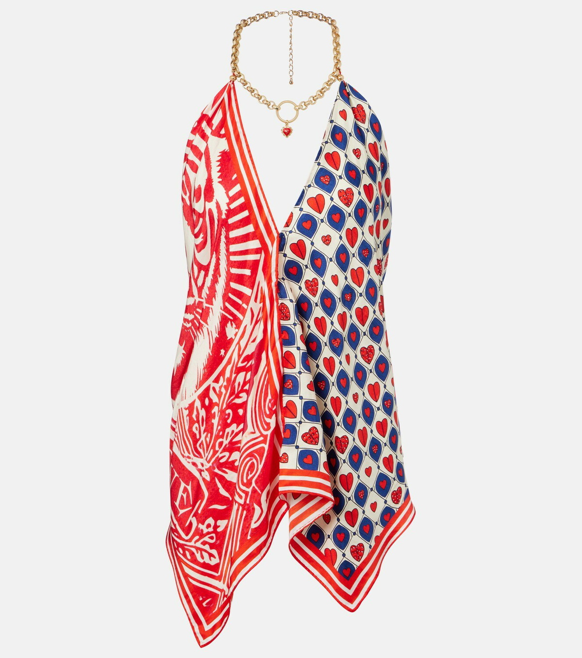 Camilla Chain-detail printed silk twill top