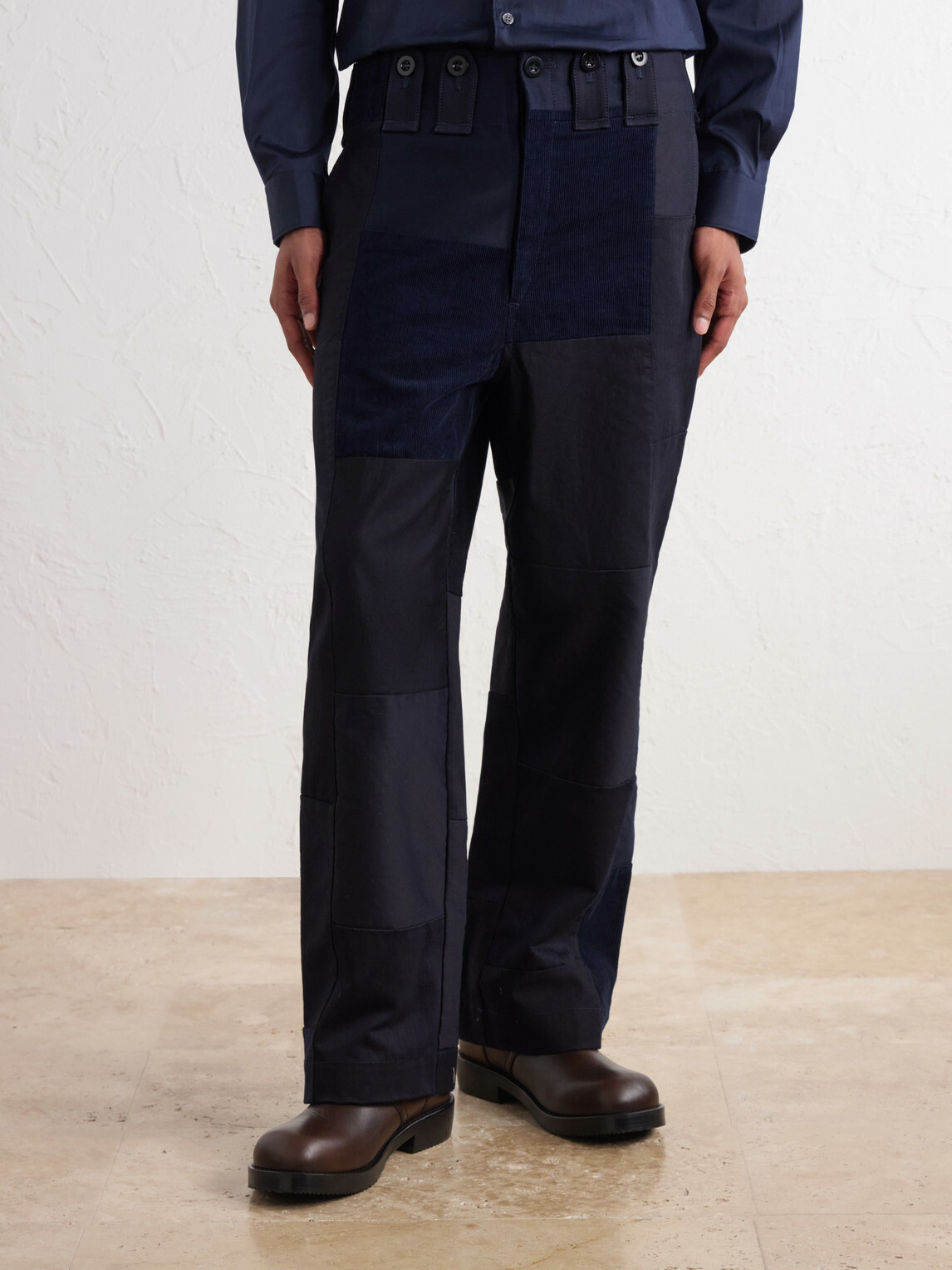 Junya Watanabe - Patchwork Straight-Leg Paneled Cotton-Twill Trousers - Blue