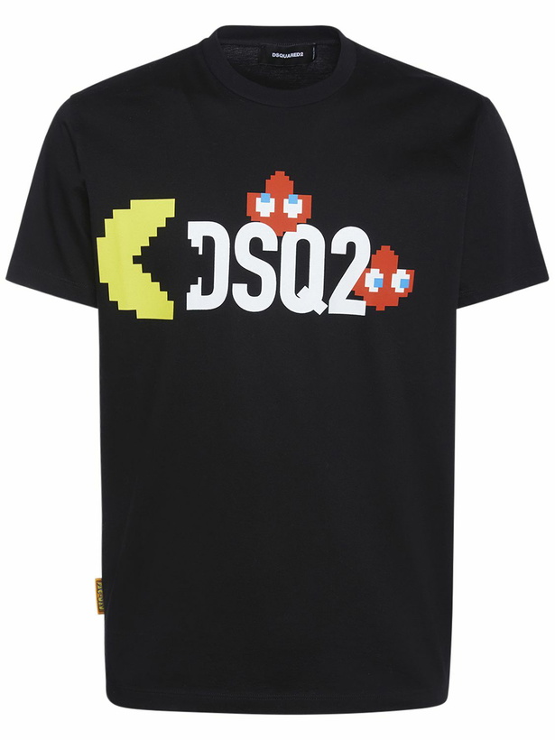 Photo: DSQUARED2 - Pac-man Logo Printed Cotton T-shirt