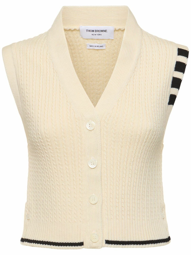 Photo: THOM BROWNE Baby Cable Cropped V-neck Cardigan Vest