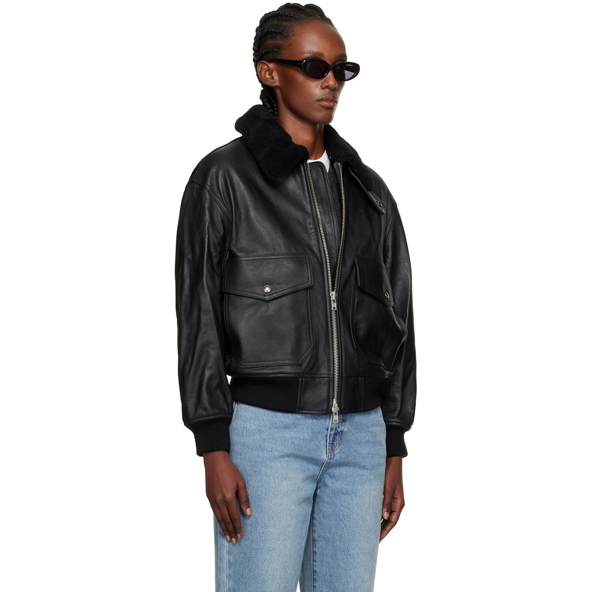 Dunst Black A-2 Shearling Collared Leather Jacket