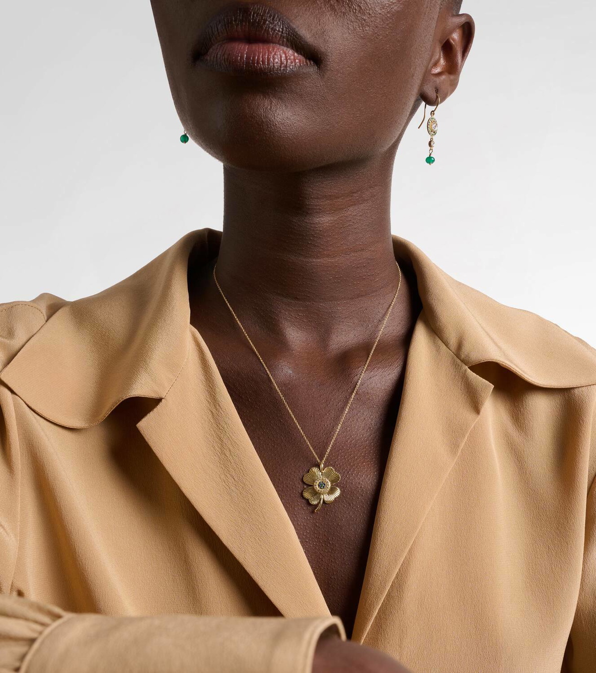 Ileana Makri Lucky Clover 18kt gold pendant necklace with gemstones