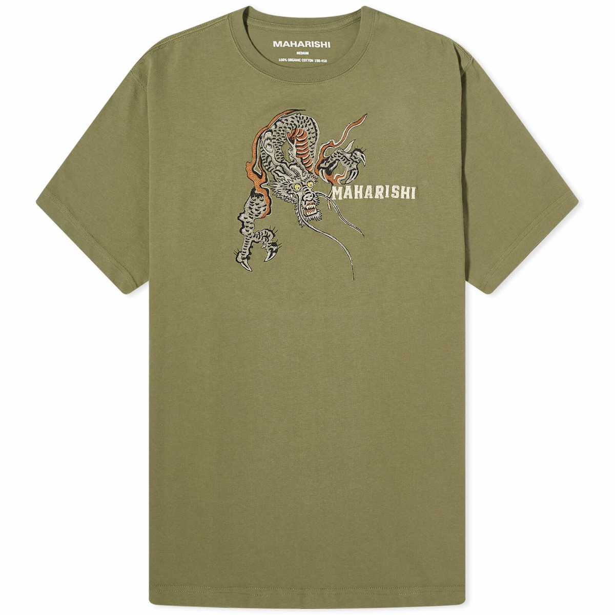 Maharishi Men's Embroided Sue-Rye Dragon T-Shirt in Olive Maharishi