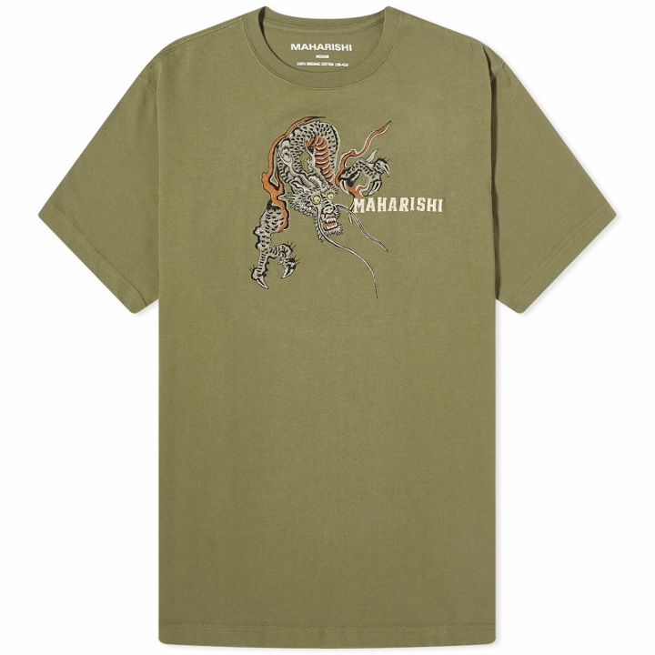 Photo: Maharishi Men's Embroided Sue-Rye Dragon T-Shirt in Olive