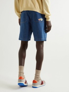 GUCCI - Straight-Leg Pleated Embroidered Denim Shorts - Blue