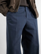 ATON - Pleated Tapered Cotton Trousers - Blue
