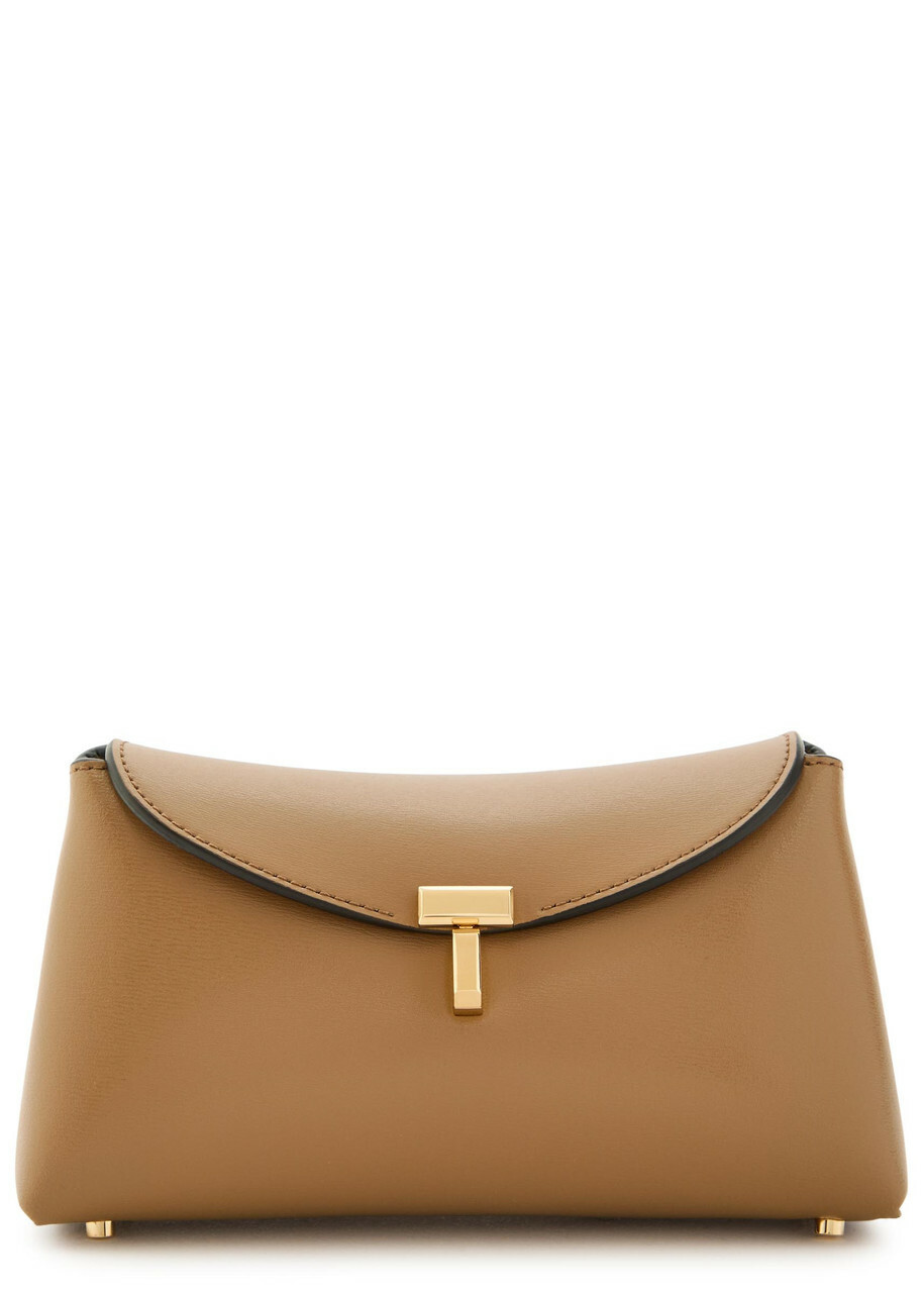 Toteme T-lock Mini Leather Clutch - Camel - One Size