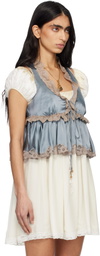 Chloé Blue Washed Silk Satin & Lace Tie-Front Sleeveless Top