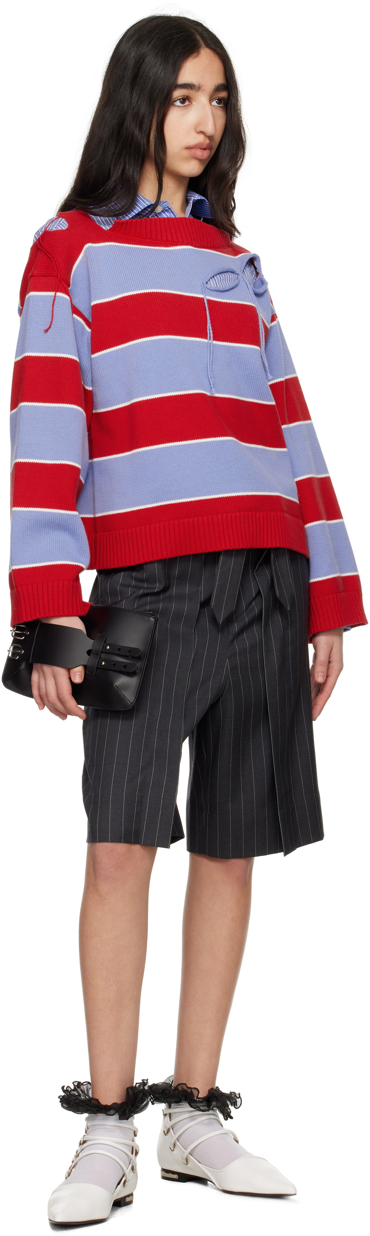 Charles Jeffrey LOVERBOY Red & Blue Slash Stripe Sweater