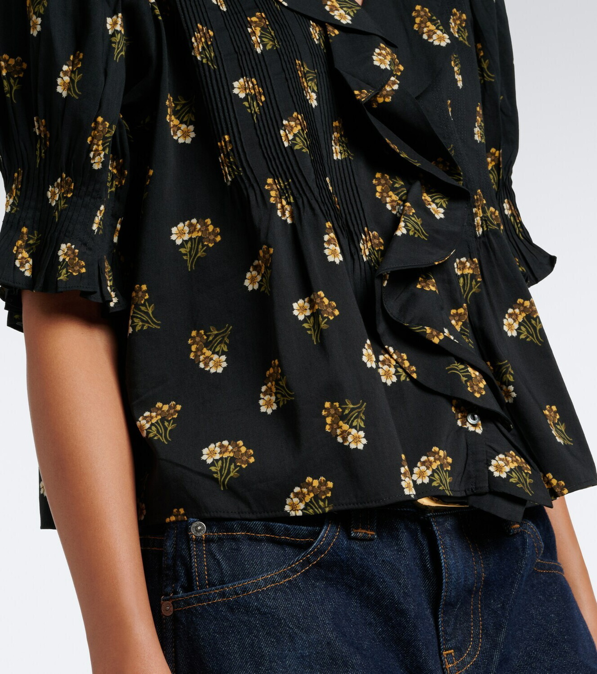 Dôen Henri floral ruffled cotton-blend blouse