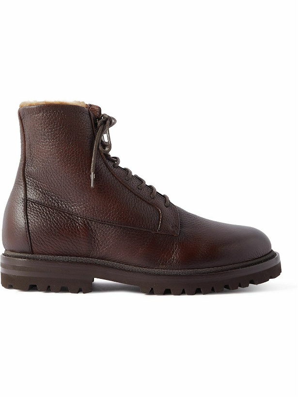 Photo: Brunello Cucinelli - Shearling-Lined Full-Grain Leather Boots - Brown