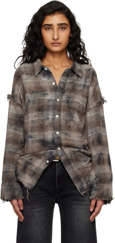 Photo: R13 Gray Shredded Seam Drop Neck Shirt