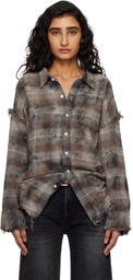 R13 Gray Shredded Seam Drop Neck Shirt