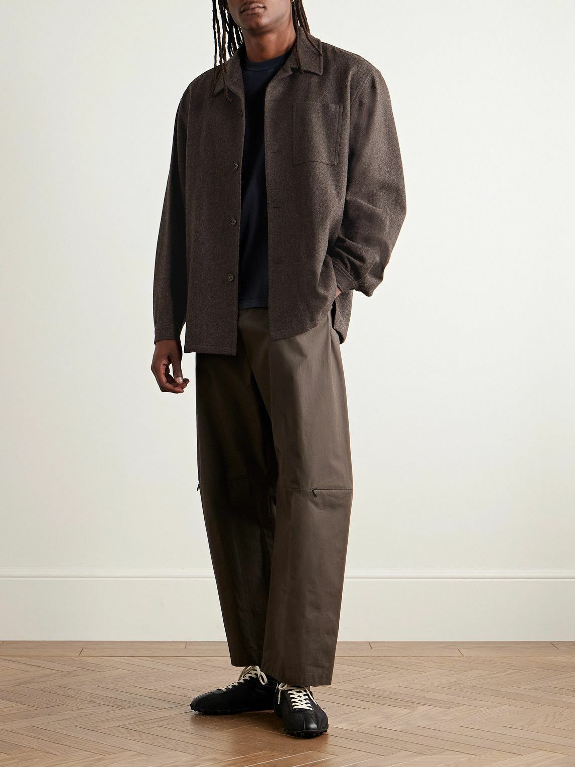 Amomento - Camp-Collar Wool-Flannel Shirt - Brown