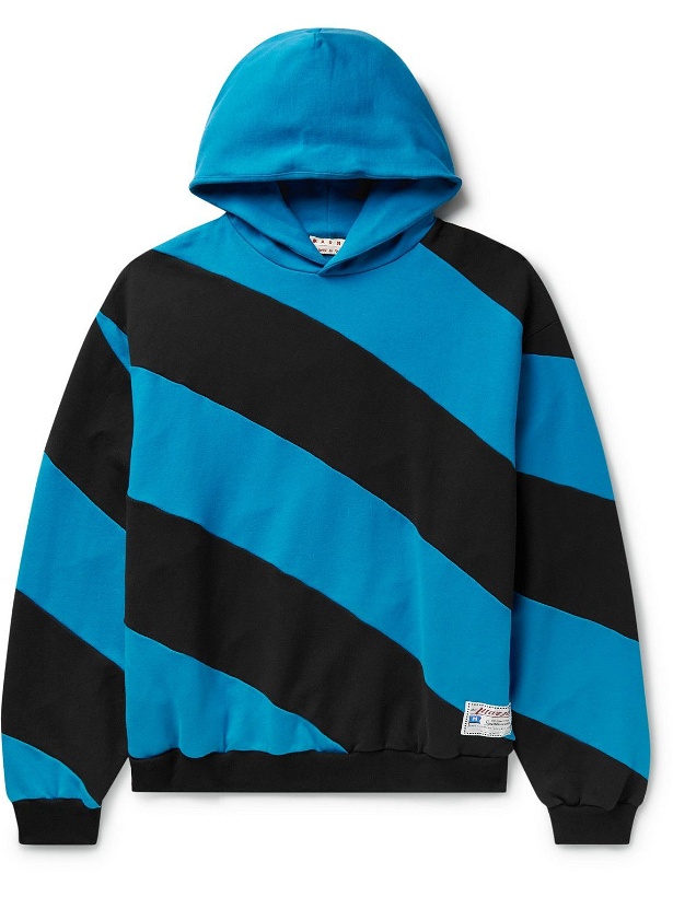 Photo: Marni - Oversized Logo-Appliquéd Striped Cotton-Jersey Hoodie - Blue