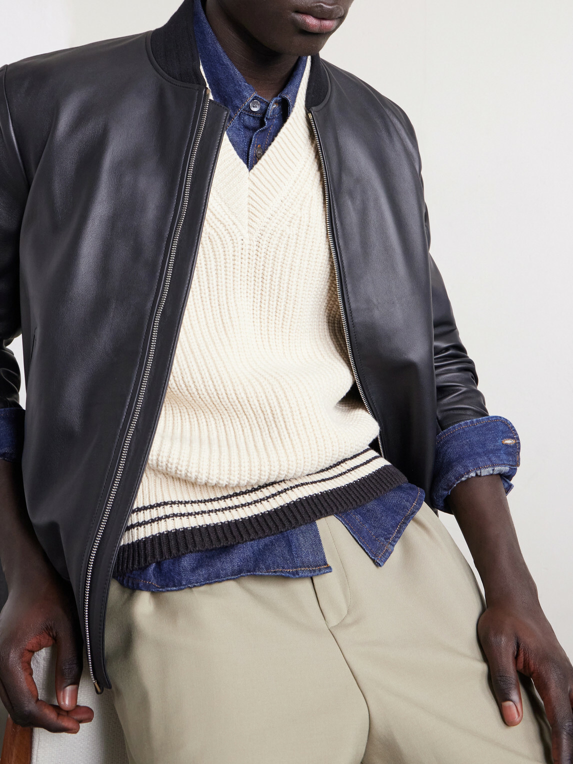 AMI PARIS - Logo-Appliquéd Striped Ribbed Wool and Cotton-Blend Vest - White