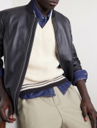 AMI PARIS - Logo-Appliquéd Striped Ribbed Wool and Cotton-Blend Vest - White