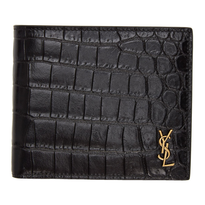 Photo: Saint Laurent Black Croc-Embossed Tiny Monogramme East/West Wallet