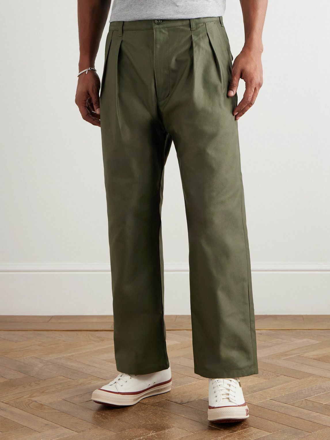 WTAPS - Straight-Leg Pleated Cotton Trousers - Green WTAPS