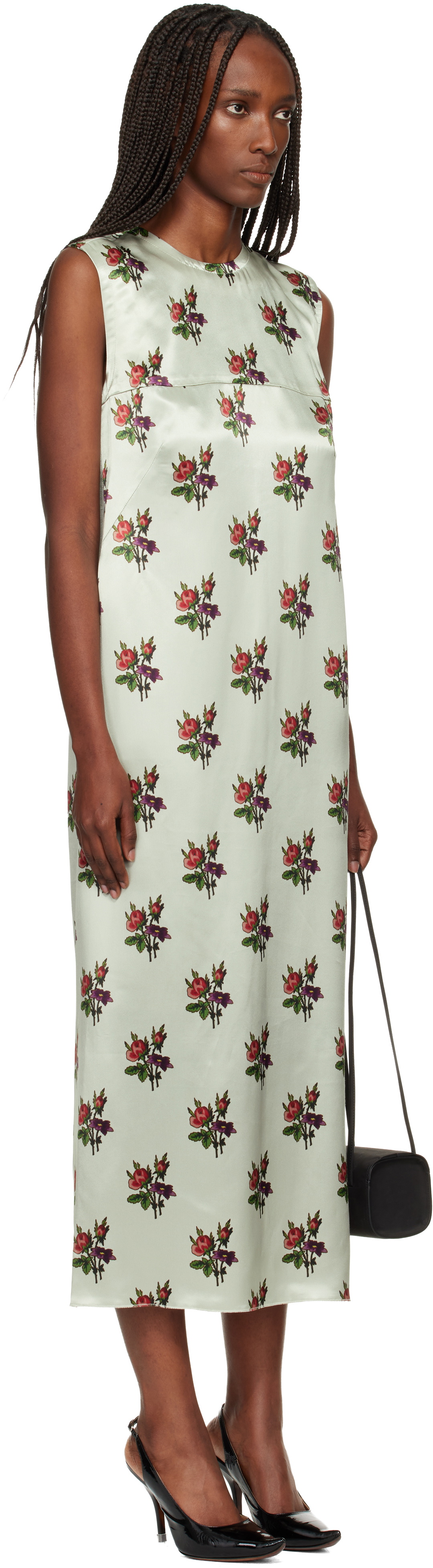 Meryll Rogge Green Floral Satin Shift Maxi Dress