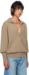 stein Beige Extra Fine Wool Knit Skipper Polo